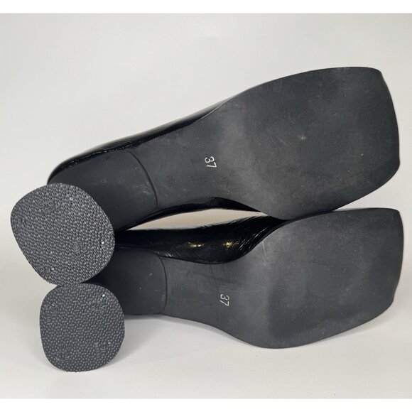 Miu Miu 90s Shoes 37 Real 38,5 Black Patent Leather Brown Square Toe Block Heel - Picture 9 of 9